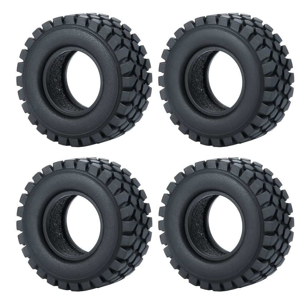 RCLIONS 4pcs Rubber Micro 1" RC Wheel Tyres Tires with Foam Insert for All 1/24 Axial SCX24 AXI00001,AXI00002,AXI90081 Deadbolt RC Crawler Truck Car (