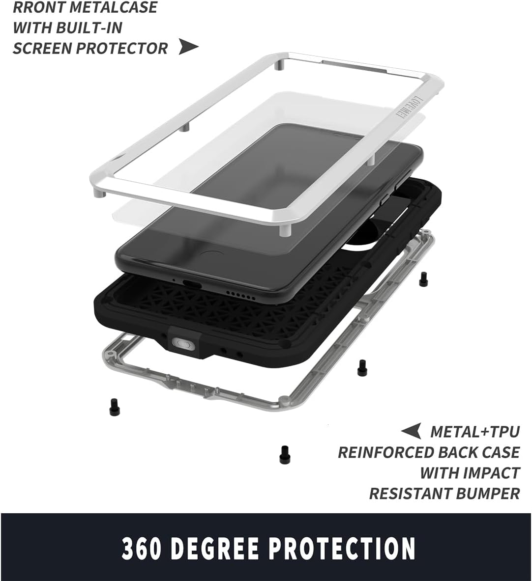 LOVE MEI for iPhone 15 Pro Max (6.7) Metal Case, Heavy Duty Metal Military Grade Shockproof Dustproof Full Body Case with Built in Tempered Glass Screen Protector for iPhone 15 Pro Max (Silver)