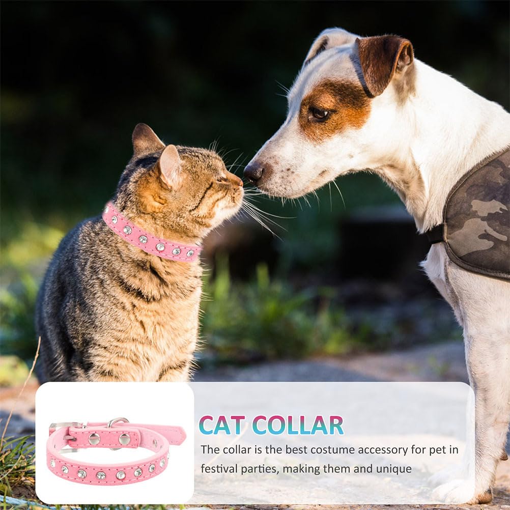 Angoily Adjustable Pu Pet Collar with Rhinestones Comfortable Dog and Cat Neck Collar Skin-friendly Adjustable Accessory for Daily Wear and Special Occasions Pink-s - Image 2