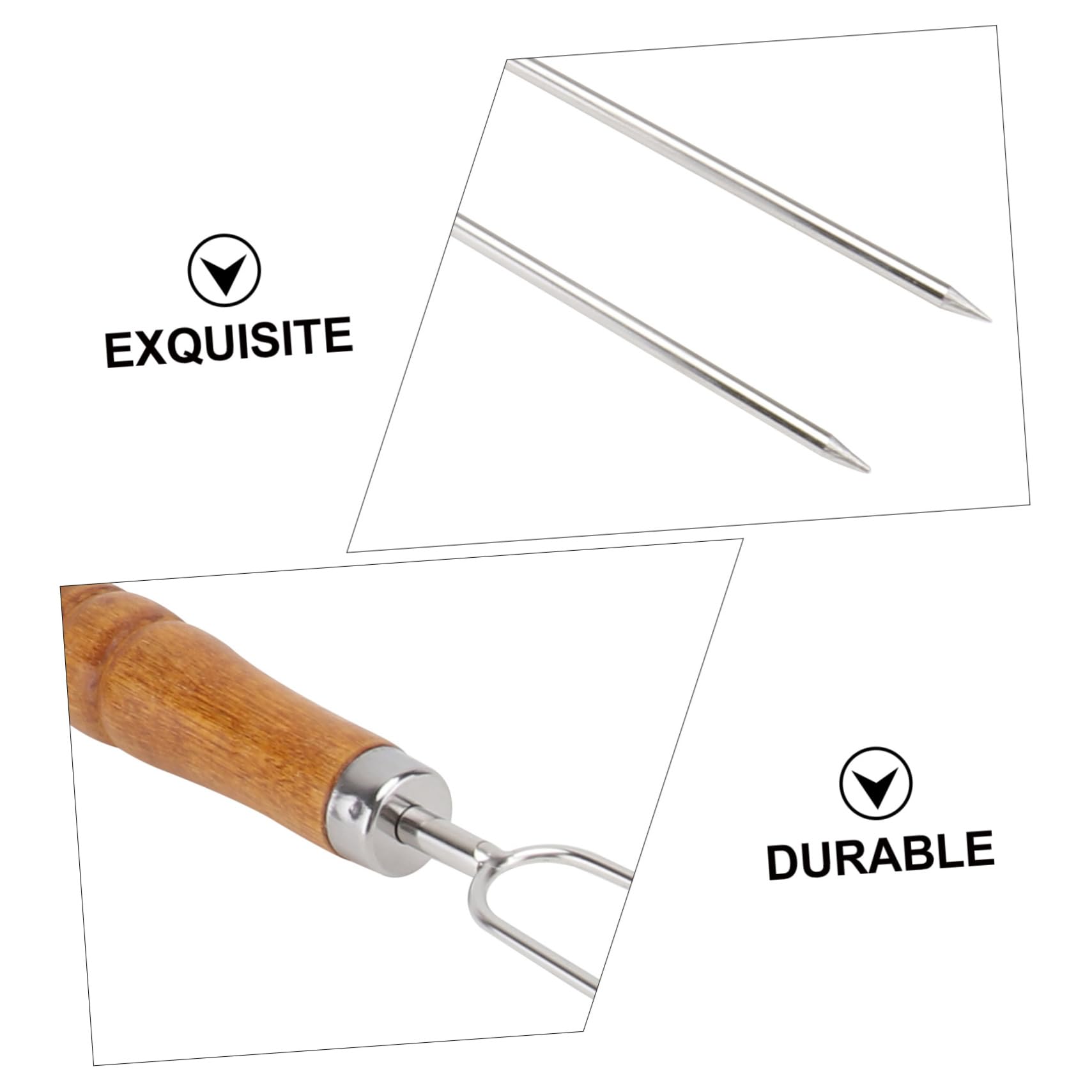 Forchette Per Barbecue in Acciaio Resistente 6 Pezzi Con Manico in Legno, Bastoncini Per Arrostire Riutilizzabili Per Campeggio e Grigliate All’aperto, Antiruggine e Lavabili in Lavastoviglie