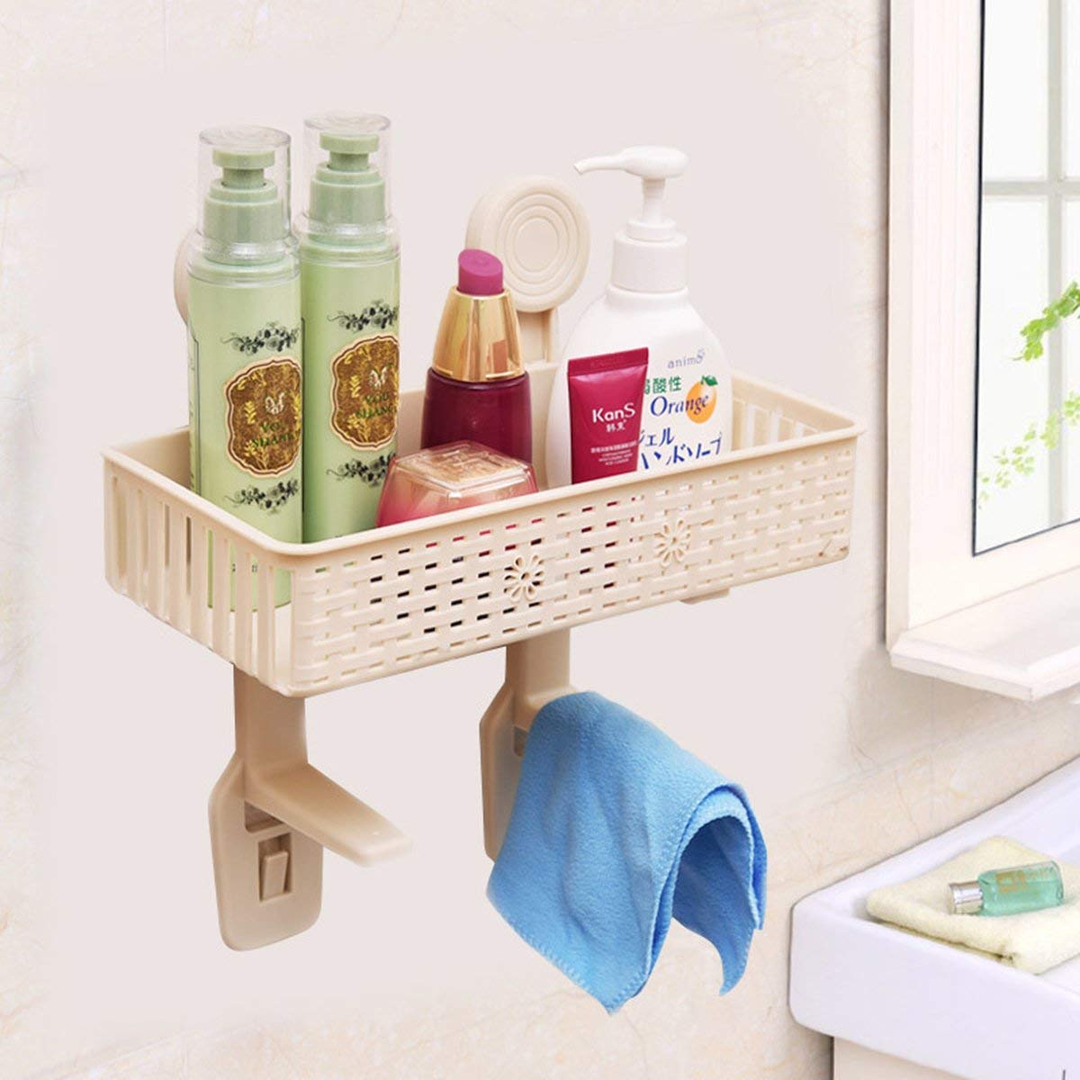 Supporto a ventosa da appendere alla parete mensola da cucina portaoggetti portaoggetti organizer cestino da bagno WC doccia gel shampoo (blu)