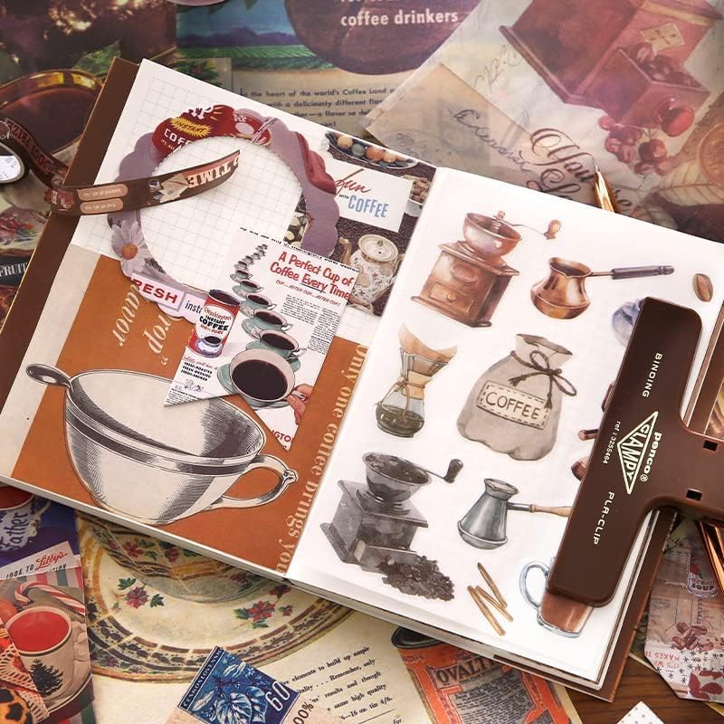 Image of MGNLR Vintage Aesthetic Scrapbook Kit(346Pcs) Scrapbooking Supplies Kit with Bullet Junk Journal,Stationery,A6 Grid Notebook Journaling Gift for Girl (Coffee Scrapbook), Paper