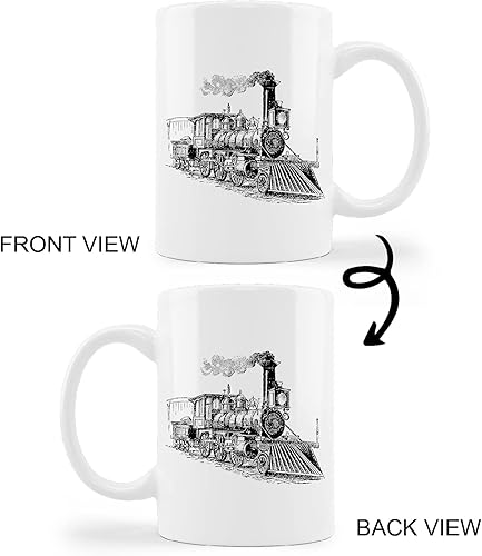 Miniatura 4 de kunlisa Taza de cerámica retro con diseño de tren de dibujo, locomotora, taza de café de 11 onzas, taza de té con leche, tazas de viaje de tren de
