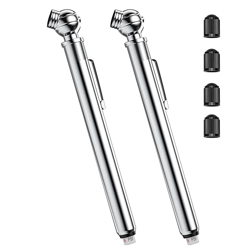Medidor de presión de neumáticos de lápiz, paquete de 2, manómetro de presión de aire de 10-75PSI con tapas de neumáticos, cuerpo de acero