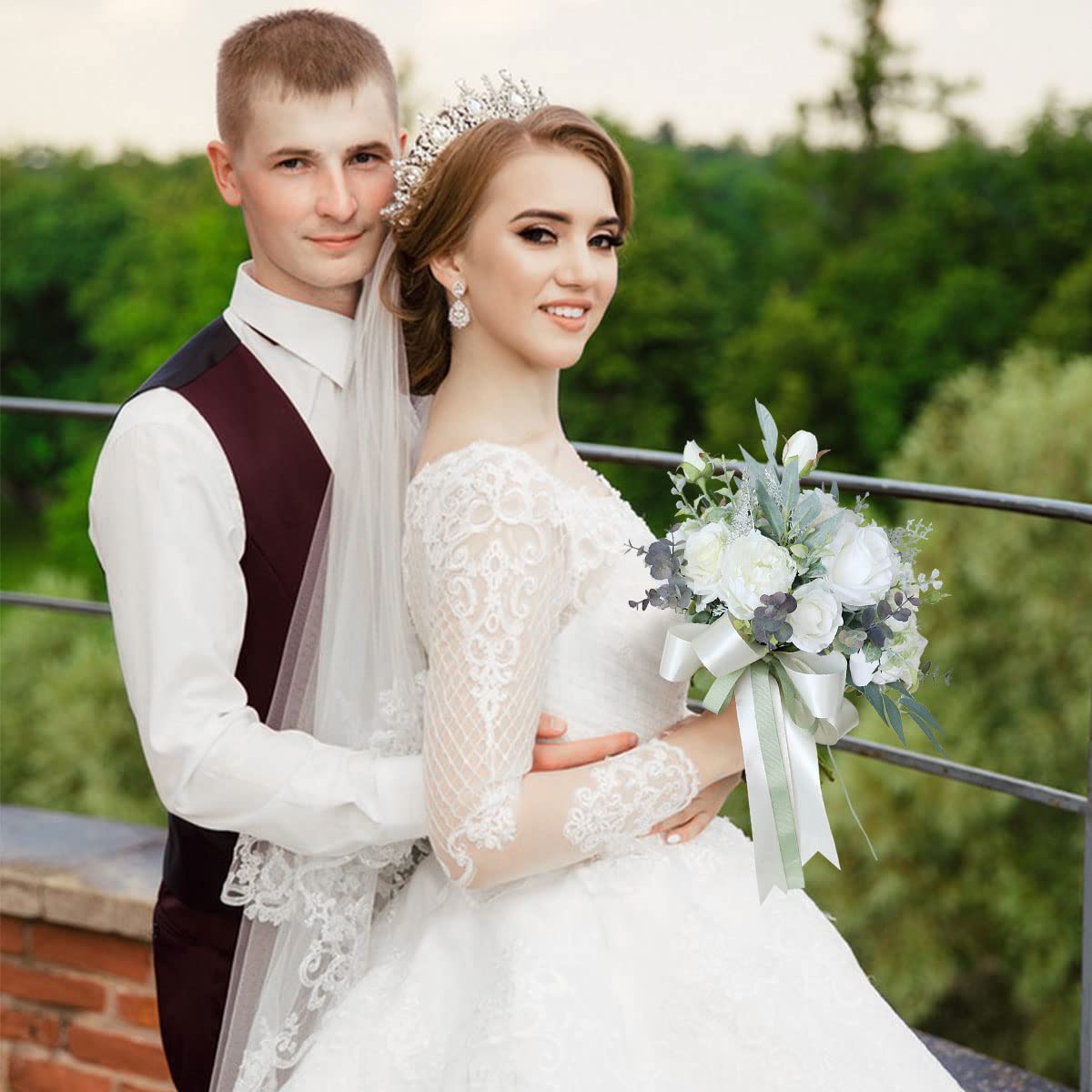 Hochzeit Bouquet Vintage Style Weiß Rose Braut Braut künstliche Bouquet Brautjungfer Hochzeit Dekoration Sträuße