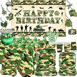 Decoraciones de fiesta de camuflaje, decoración de cumpleaños de camuflaje, platos, tazas, servilletas, mantel, telón de fondo, decoración de tartas, vajilla colgante para camuflajes, caza