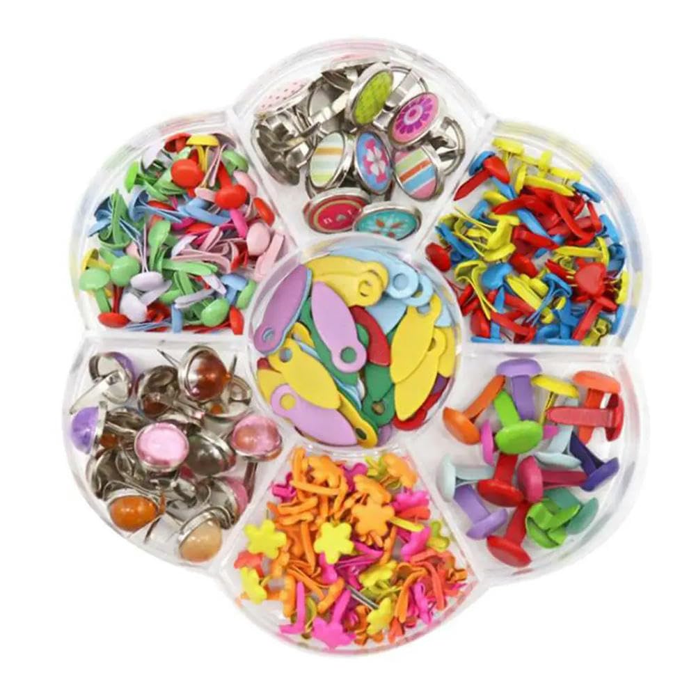Lot de 2 boîtes de mini attaches en papier de 6 à 12 mm de couleurs vives en forme de cœur et de fleurs, attaches en métal pour scrapbooking, embellissements, fabrication de cartes à faire soi-même