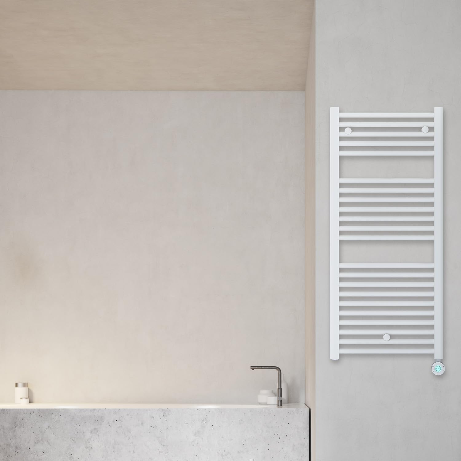 facula - Radiador Toallero Eléctrico Fluido WiFi Programable | Modos Confort, Noche y antihielo (Blanco, 1178x500mm)