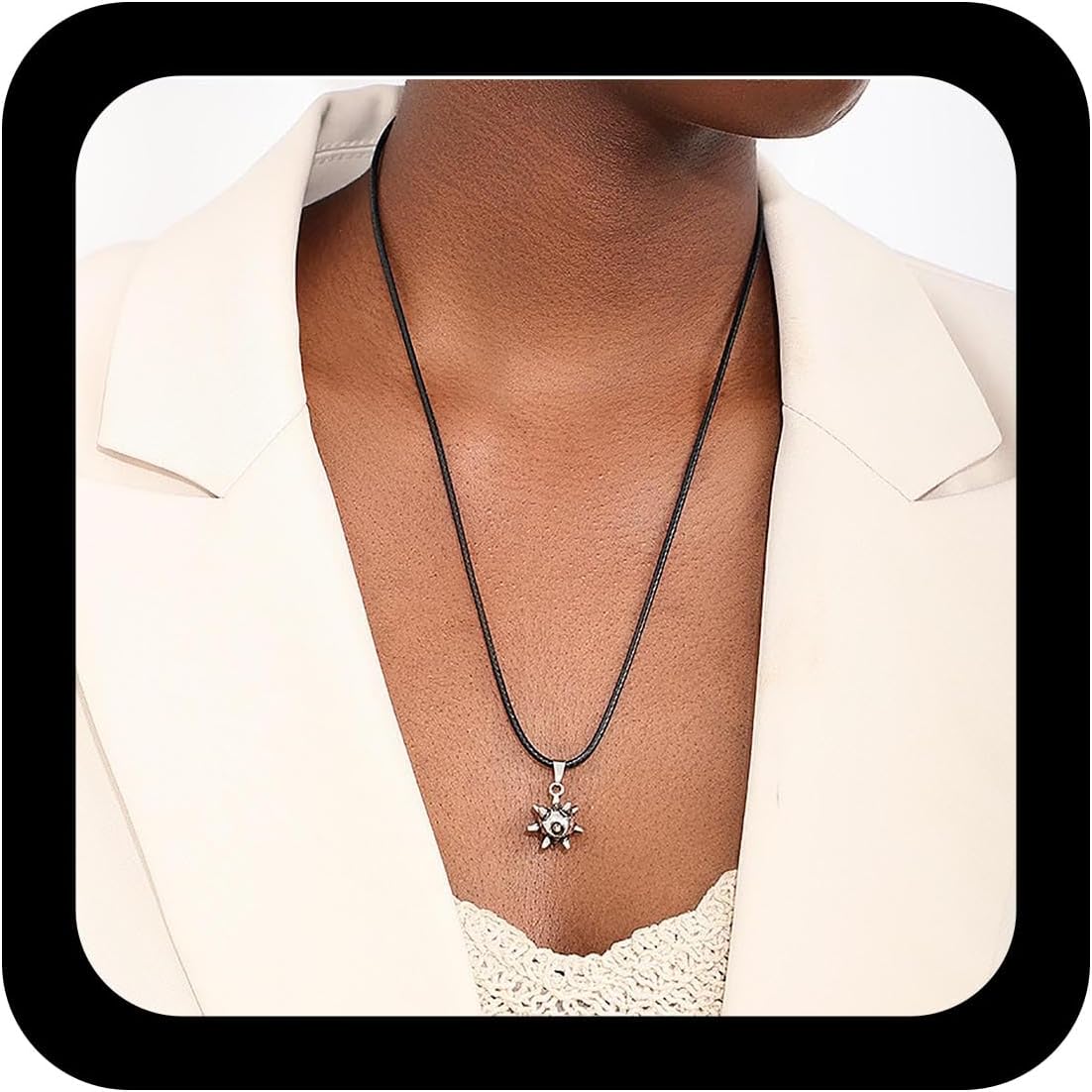 Andelaisi Boho Leather Choker Necklace Black Leather Cord Necklaces Choker Gothic Black Suede Necklaces Silver Small Sun Necklace for Women