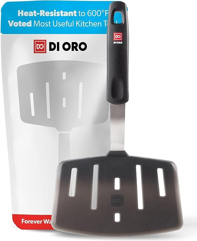 DI ORO Silicone Wide Slotted Turner - 600F Heat Resistant | Slots let grease drain as you flip; Safe on nonstick pots and pans