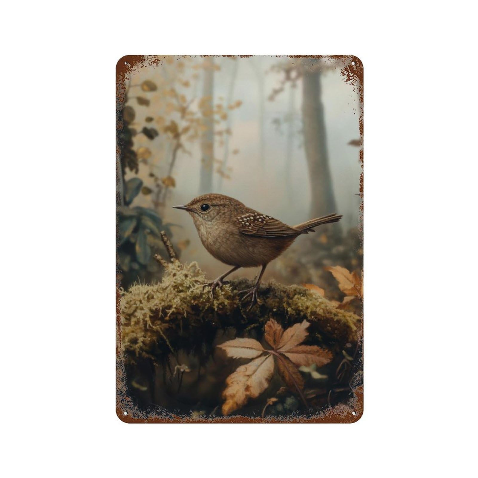 Wren Cottagecore Decor Dark Academia Enchanted Bird Illustration Vintage Nature Rustic Aesthetic Wall Decor Art Metal Tin Poster Modern Home Decor Art Home Bar Shop Decorations Vintage Sign 30x20cm