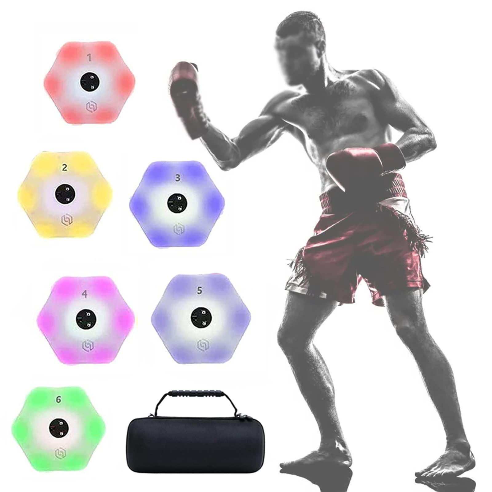 Lampa światła reakcji (6 świateł) Zwinność Trener prędkości Piłka nożna Koszykówka Boks Trening Sprzęt pomocniczy - Torba do przechowywania i Ładowanie przez USB