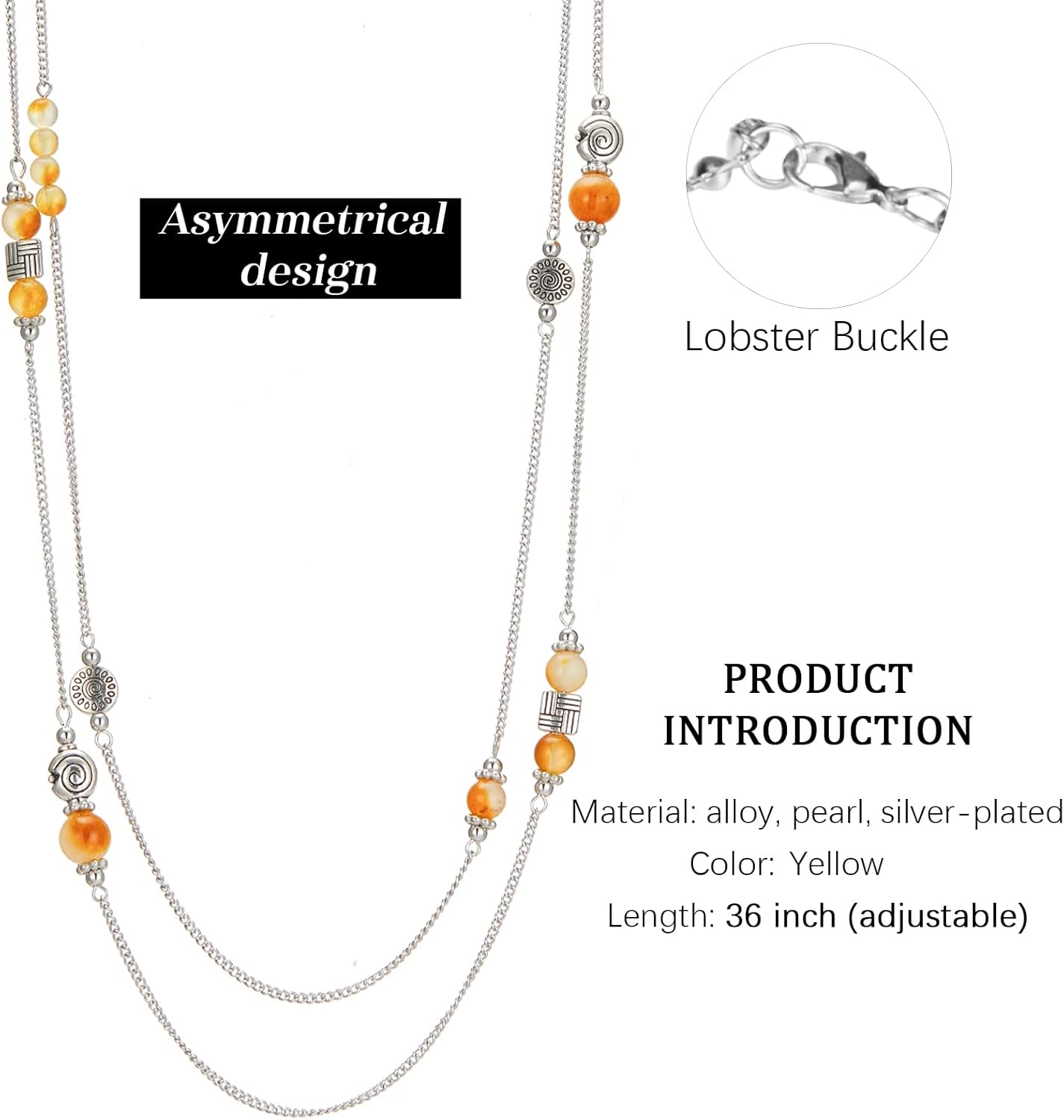 BULINLIN Layered Silver Long Necklace for Women Turquoise Stone Beaded Strand Sweater Chain Necklaces Fashion Costume Jewelry Gifts for Mom - Image 4