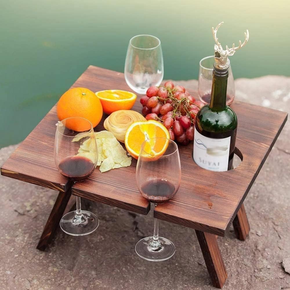 Outdoor Picnic Camping Portable Table Folding Barbecue Table with Glass Wine Rack Travel Foldable Fruit Table (Color : D, Size : L) (D Large)