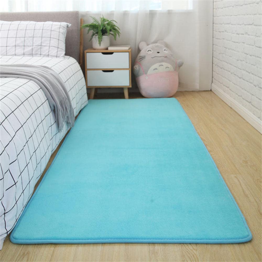 Tapis salon moderne poils courts turquoise LUNEZY grand et doux