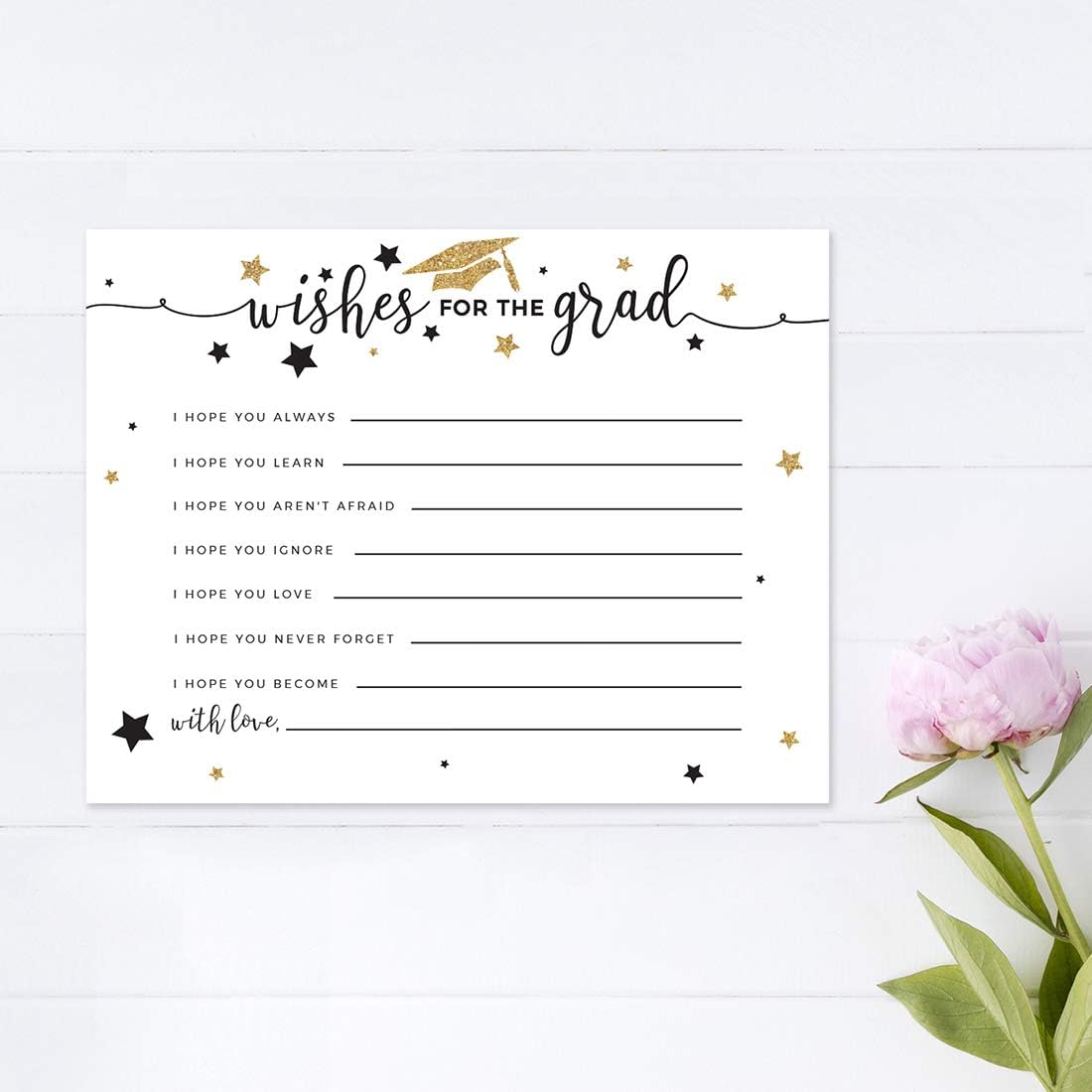 Andaz Press White and Gold Glittering Graduation Party Collection, Wishes for Grad Cards, 20-Pack, Games Activities and Decorations