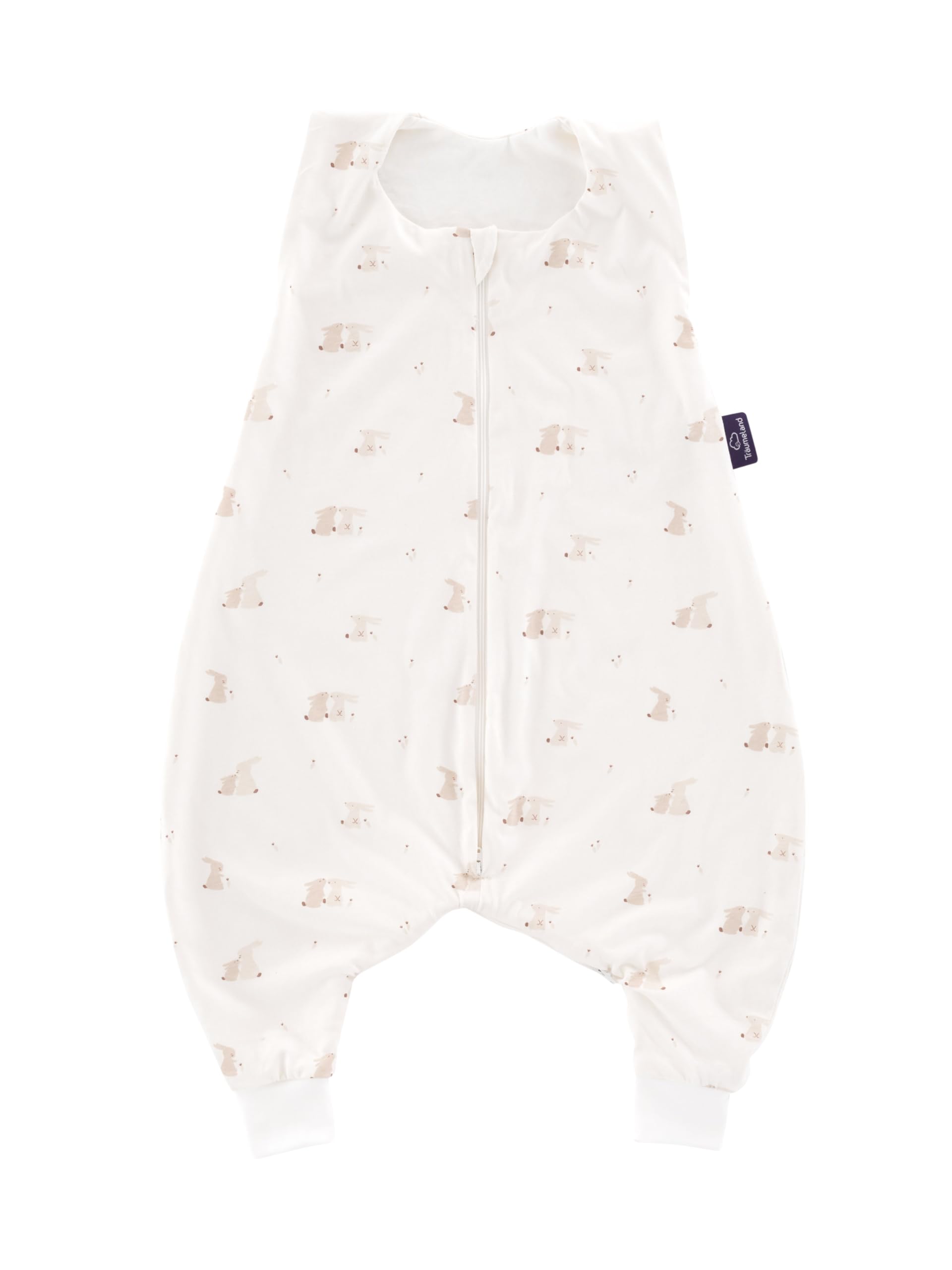 TRÄUMELAND Baby Schlafsack mit Füßen 0.5 TOG Hophop Bunny beige, Sommerschlafanzug, leichter atmungsaktiver Babyschlafsack, Öko-Tex 100 zertifiziert Baby