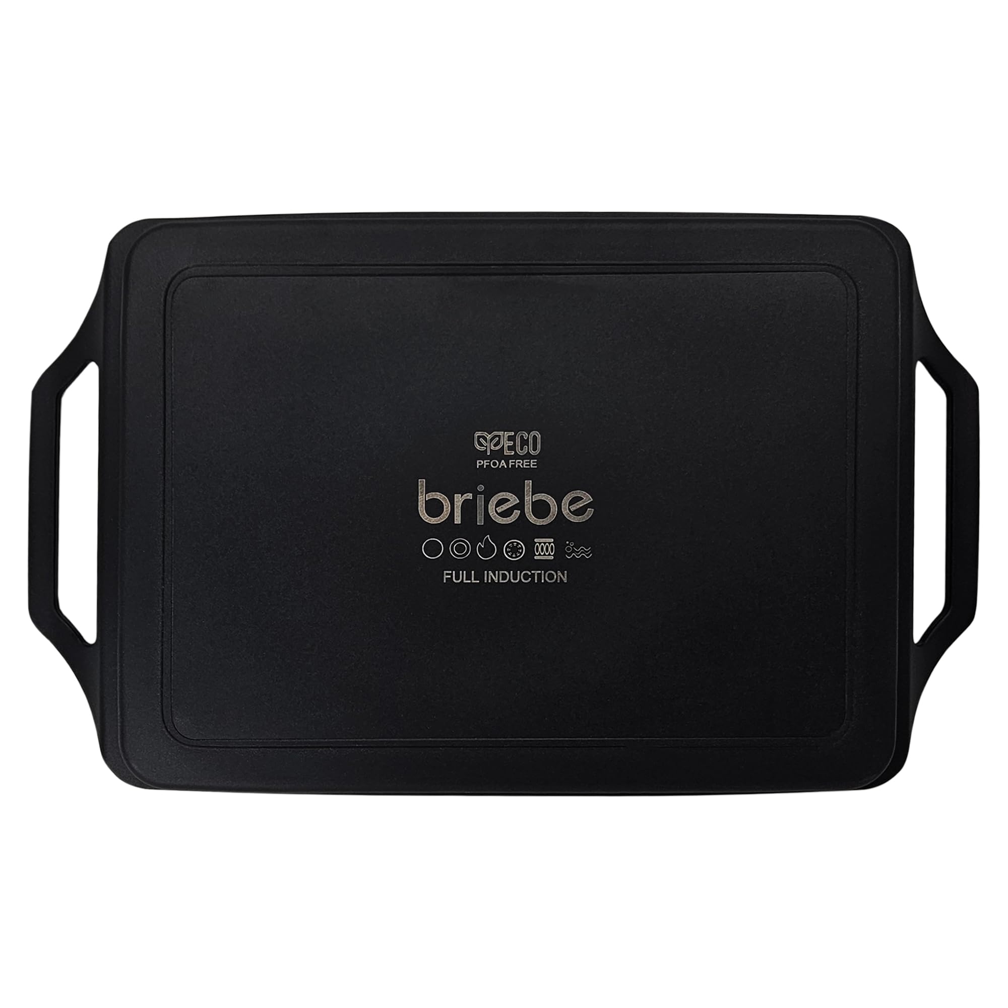 briebe Black Titanium Plaque à Griller Induction Anti-adhésif Titane, Fonte d'Aluminium, Plancha Grill 43 X 25cm, Revêtement sans PFOA, Poignées en Silicone, Vitrocéramique, Gaz, Four