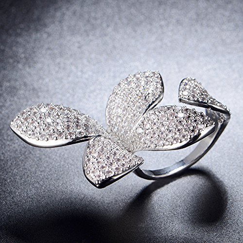 Dnswez Flower Open Ring Cz Cubic Zirconia Silver Cluster Cocktail Butterfly Statement Rings For Women Girl (Light Gray, Adjustable) #TOP7