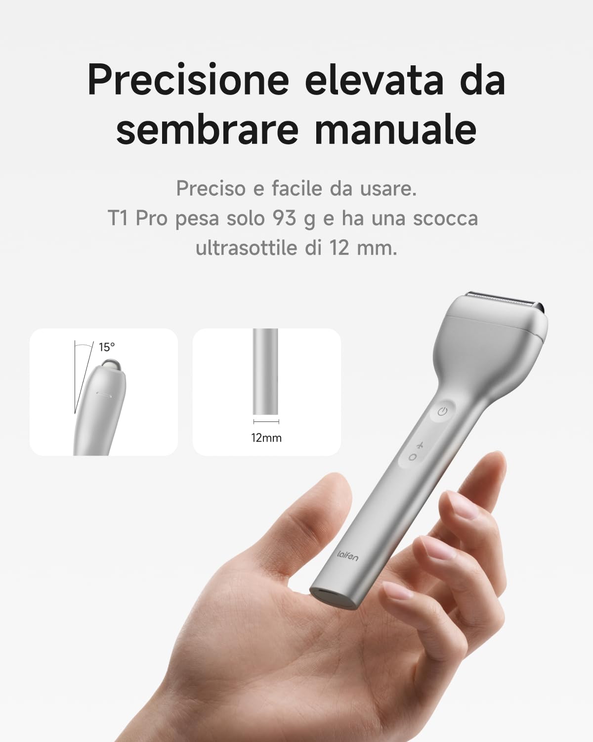Laifen T1 Pro Rasoio Elettrico, Regolabarba Uomo con Motori ad Alta Velocità Proprietari, 12.000 tagli/min, 3 Trimmer per peli lunghi, Durata della Batteria di 120 Minuti, Impermeabilità IPX7