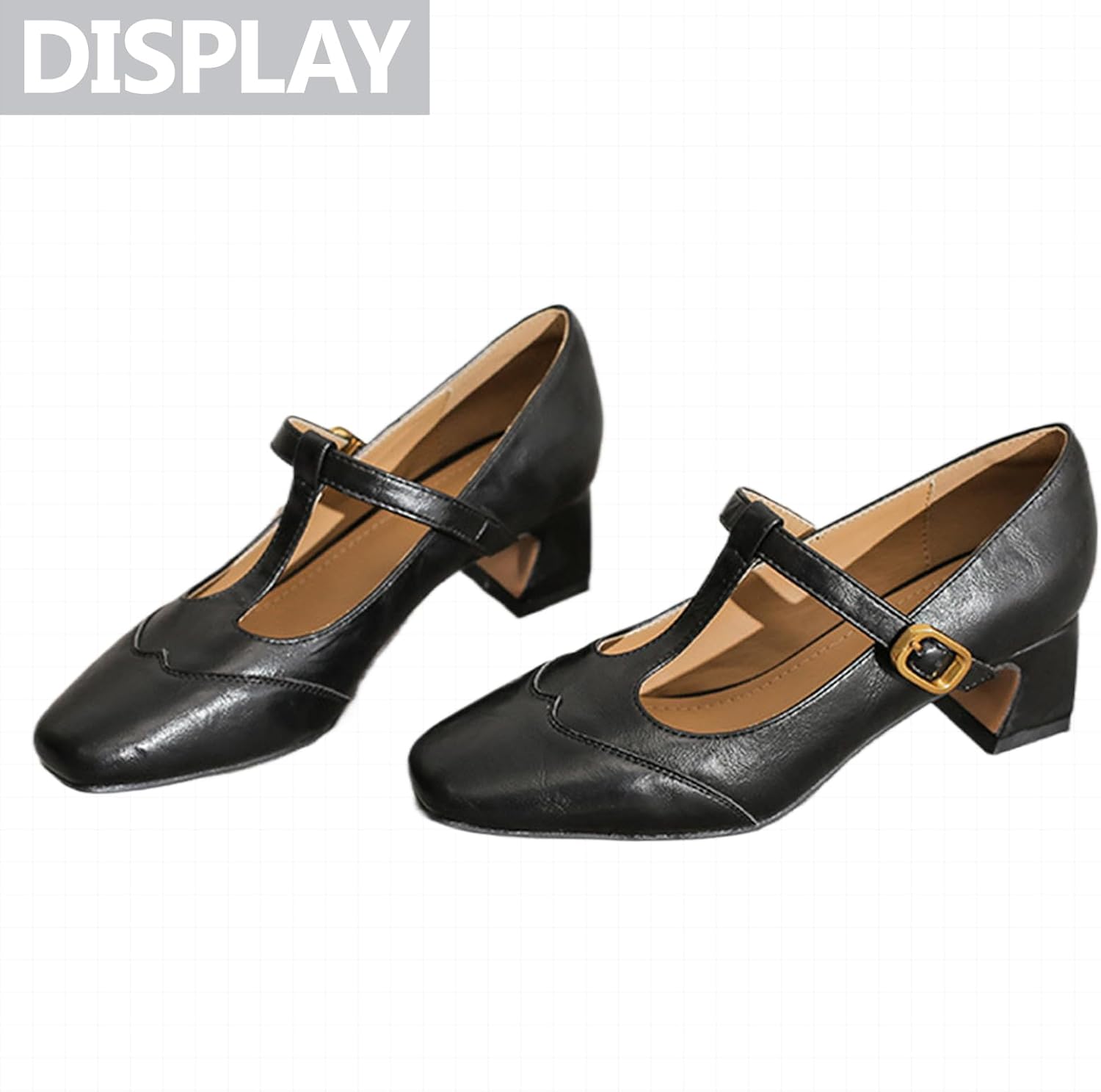 Womens Vintage T-Strap Splicing Mary Janes Fashion Retro Square Closed Toe Buckle Strap Mid Block Heel Pumps for Dressy Party Prom Wedding Dating Work