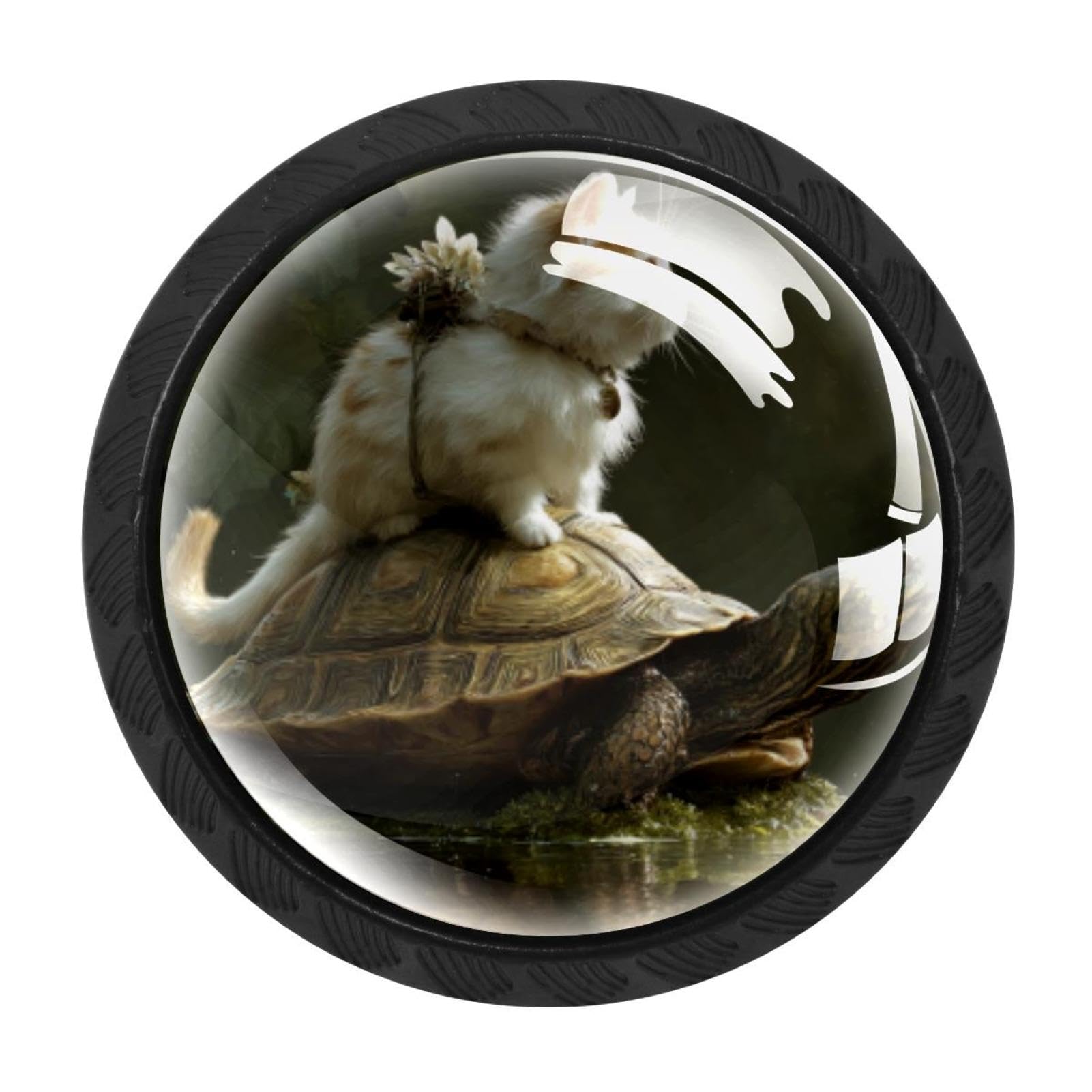 CHENZZZZ 4 Pieces Kitchen Cabinet Drawer Dresser Door Knobs Pulls Handles, Cat Riding Turtle (2)