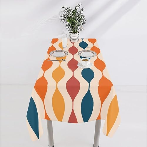 Miniatura 665 de Mantel floral hippie, diseño retro de los años 70, naranja, rosa, azul, floral, bohemio, estampado estético de margaritas, para fiesta, picnic