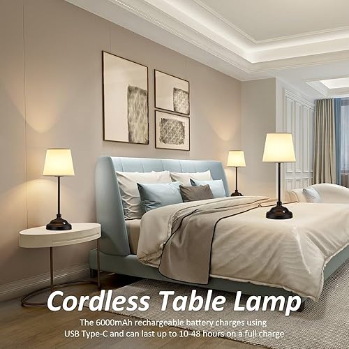Miniatura 4 de Aipsun Lámpara de mesa inalámbrica, lámpara de escritorio recargable de 6000 mAh, 2 paquetes de lámparas de noche negras para mesitas de noche, luz