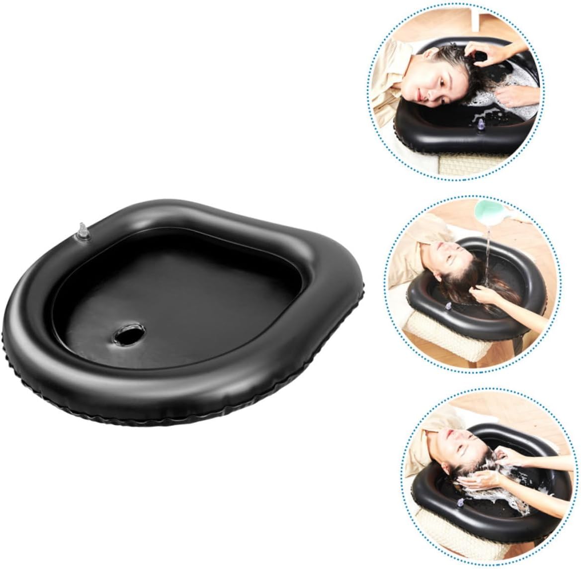 Portable Hair Washing Basin for Bedridden Patients, PVC Inflatable Black