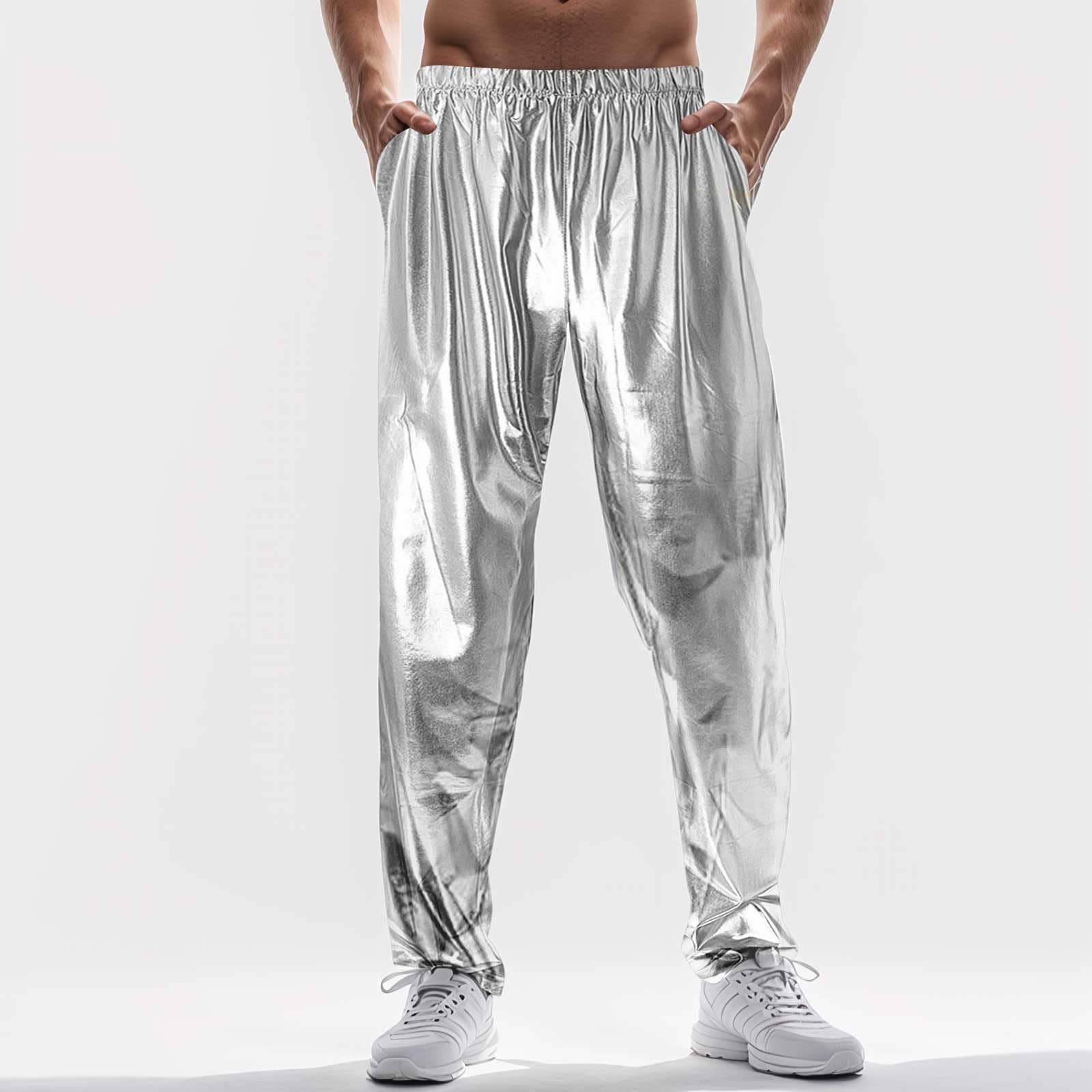 Generisch Pantalon de jogging pour homme - En métal brillant brillant - Pour les loisirs, les discothèques, les discothèques