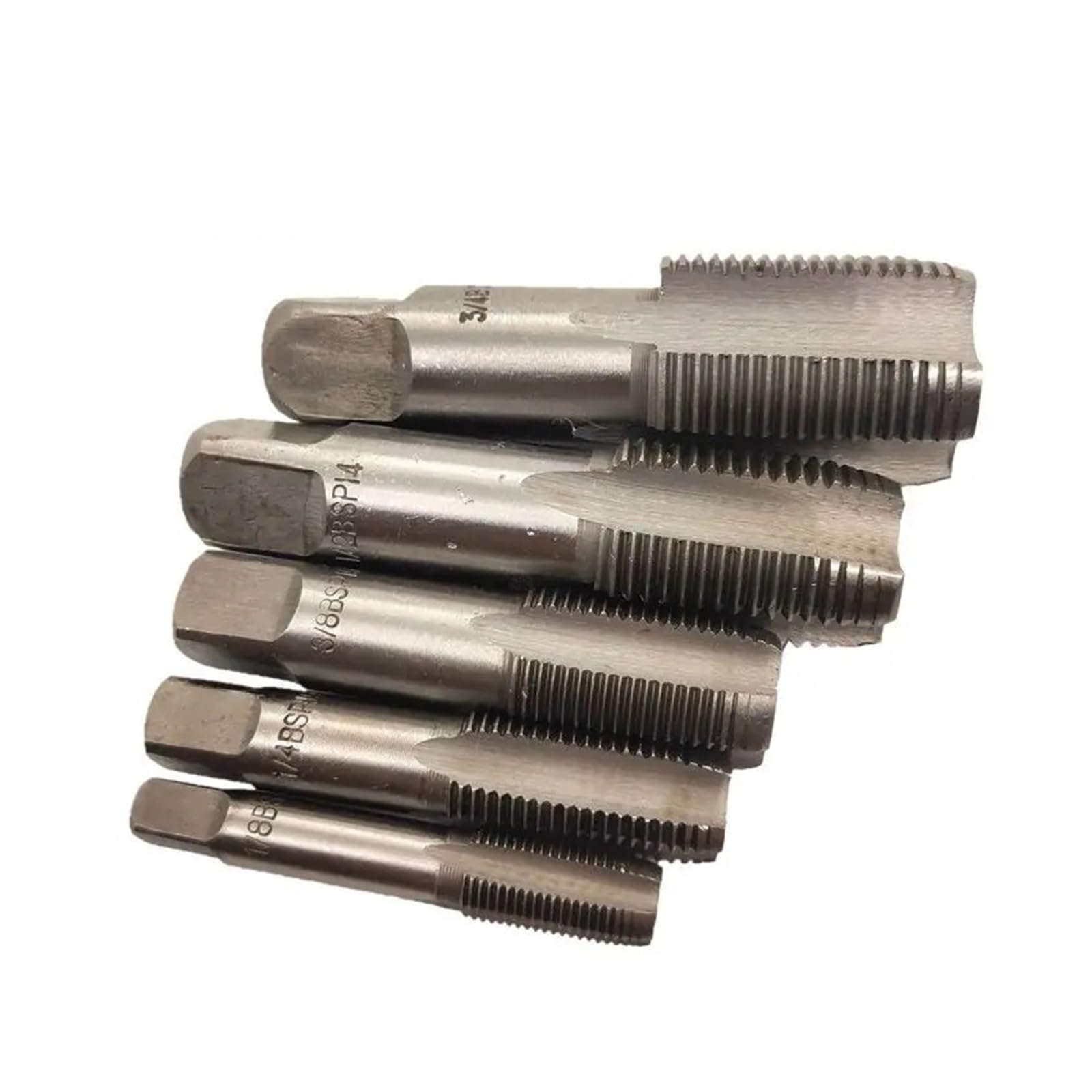 5 machos de roscar cónicos HSS para tuberías de Agua, Rosca metálica BSP de 1/8", 1/4", 3/8", 1/2" y 3/4". Kit de roscado para tuberías y grifos.