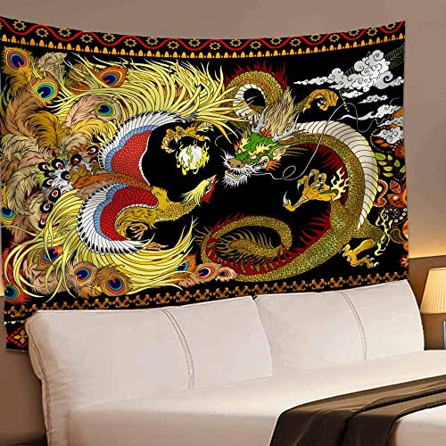 Uhometap Dragon Phoenix Tapestry, Chinese Oriental Asian Mythology Animal Tapestries, Chinese Mythology Legend Art Tapestry Wall Hanging For Living Room Dorm Home Decor 80X60 Inches Gtzyuh334 #TOP5