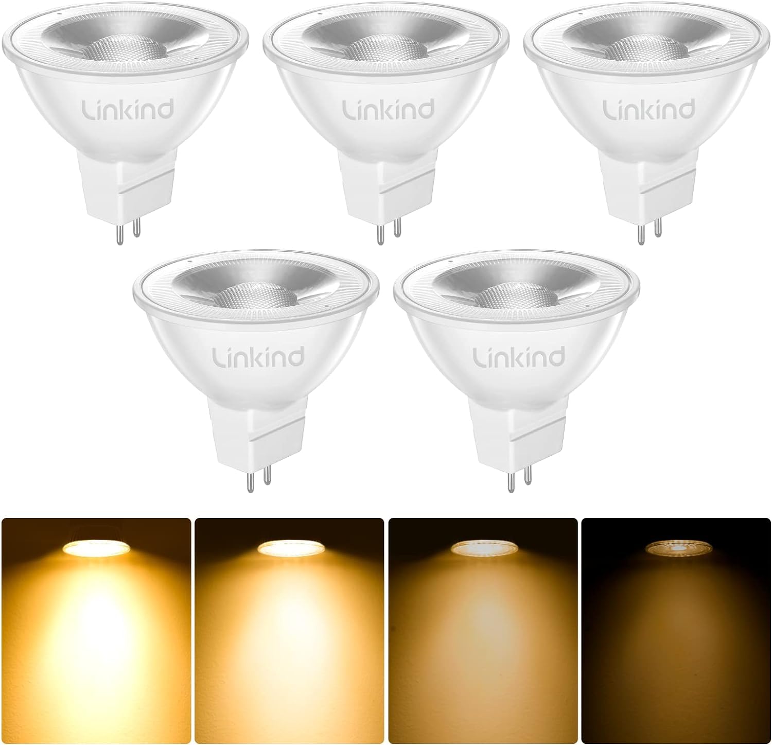 Linkind Dimmbar GU5.3 LED Lampe 5.5W, entspricht 50 Watt, 2700K Warmweiß 12 Volt AC/DC MR16 LED Reflektor GU5.3 Spot, 36° Abstrahlwinkel 465Lm LED Leuchtmittel MR16 Birne, 5 Stück