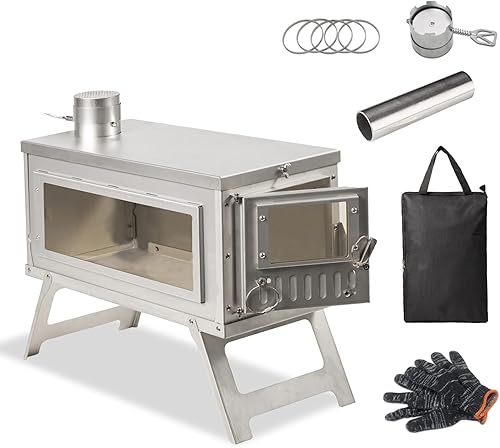 Miniatura 1 de LynsaTac Portable Backpacking Stove Wood Burning Camp Stove with 8.2ft Storable Chimney and Adjustable Smoke Vent for Camping, Ice-fishing, Cookout,