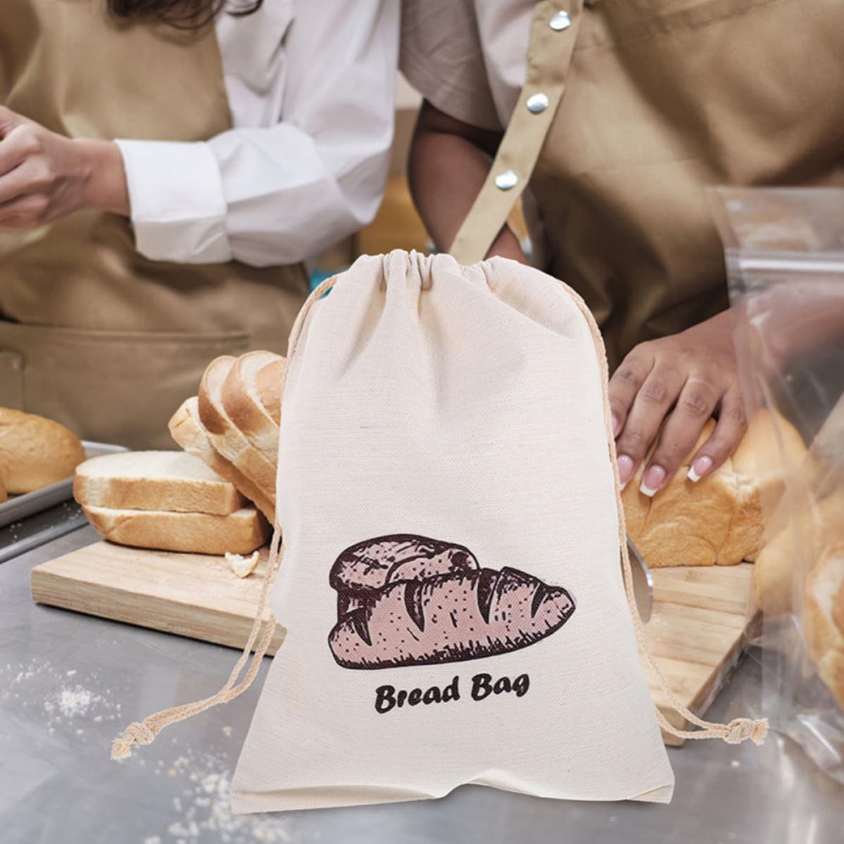2pcs Linen Bread Drawstring Bags Reusable Bread Loaf Storage Bags with Drawstring Closure for Home Use and Food Packaging Eco-friendly Linen Storage