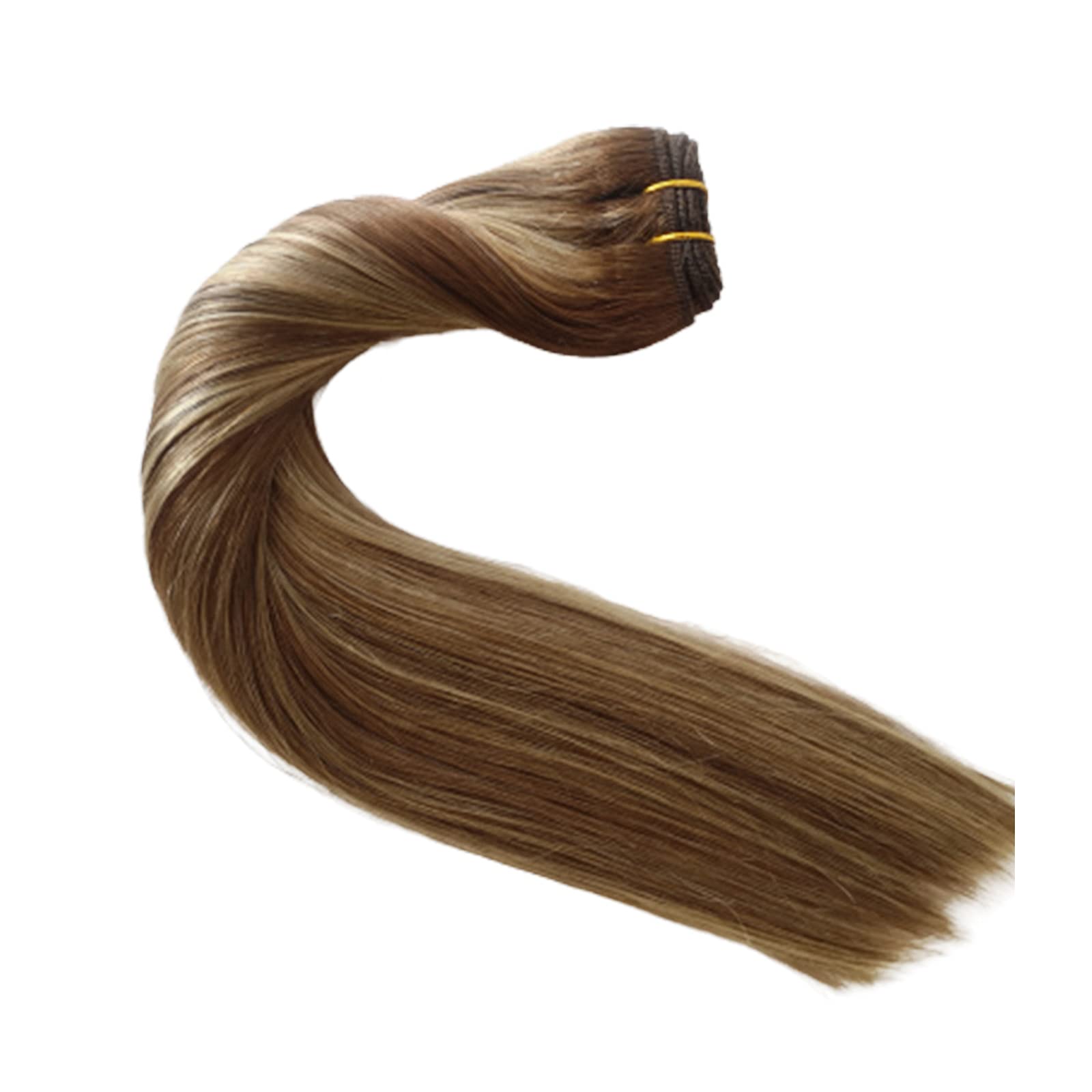 Extension De Cheveux Synthétique - Couleur Châtain Mèches Dorées, Style 'bollo', Fixation Facile
