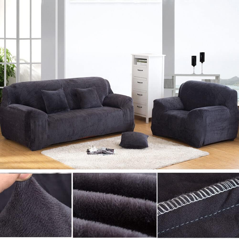cjc Super Stretch Sectional Couch Covers - 2 pcs Velvet Non Slip Sofa Covers with Elastic Bottom for L Shape Sectional Sofa Couch, Great for Couch Cushion Covers (Dark Grey, 2+3 Seats)