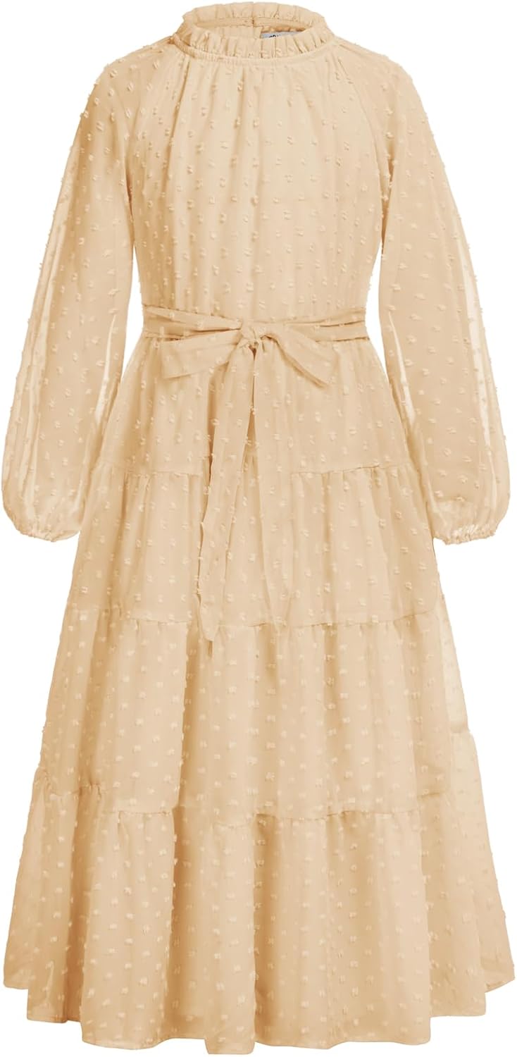 GRACE KARIN Girls Long Sleeve Dress A-line Flowy Maxi Dresses for Girls 5-14 Years