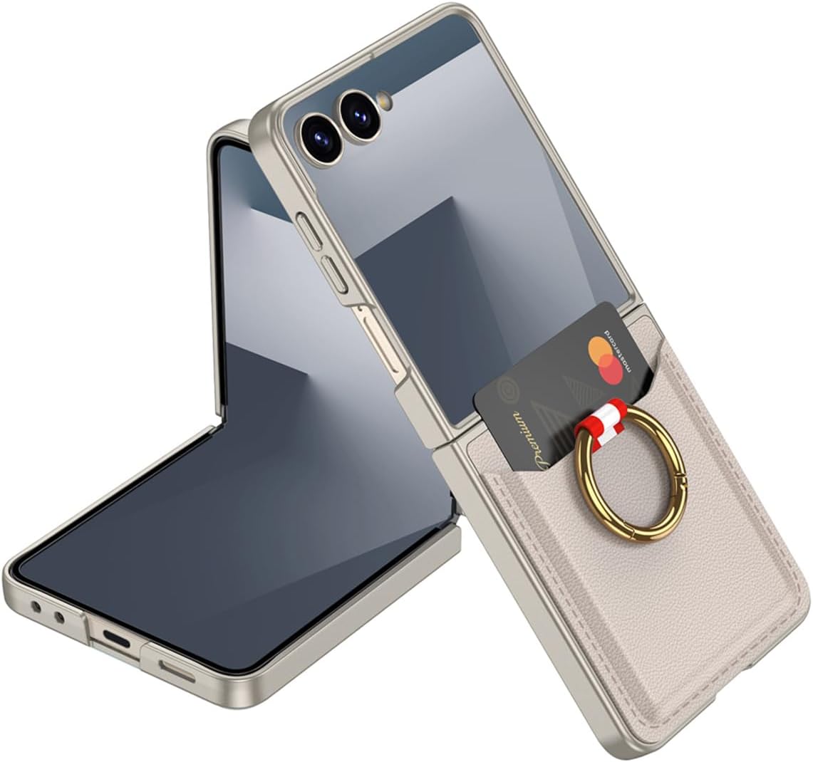 CONSTRAIN - Galaxy Z Flip 7 ile uyumlu Samsung K l f Ring Y z kl  Kartl kl  Karbon Deri Desenli GKK Premium Korumal  Kapak