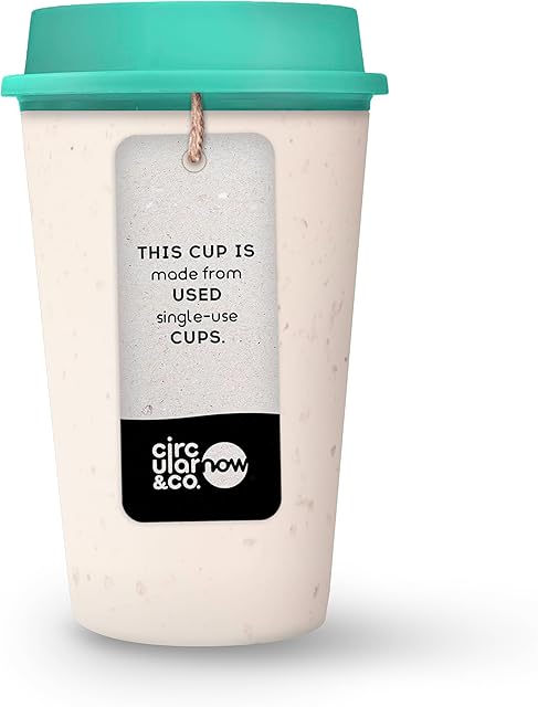 Circular Now Cup - 12oz/340ml Reusable Coffee Cup Made from Recycled Single Use Cups. (Cream & Happy Mint)