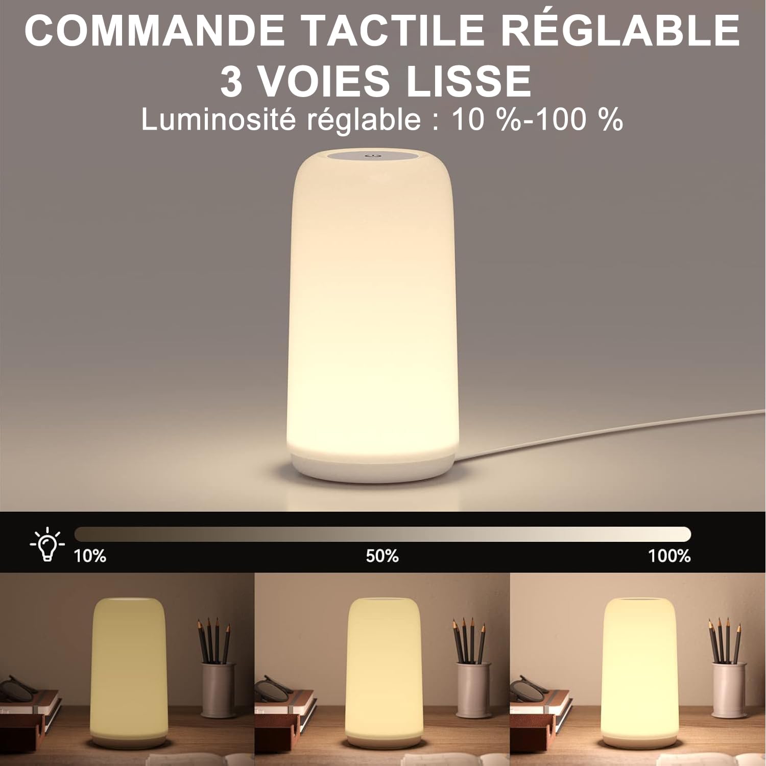 ROOTRO Lampe de Chevet Tactile RGB Polyvalente, Lampe de Table Dimmable avec 3 Modes Intensité d'Éclairage Design Épuré Lumière Douce sans Scintillement Parfaite Chambre Bureau Lampes de Table Cadeau