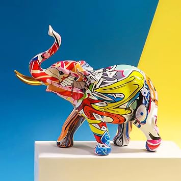 Colorful Elephant Statue Sculpture Frgurine Gift for Home Office Living Room Desktop Decoration Garden Figurines Indoor Decor Frgurines