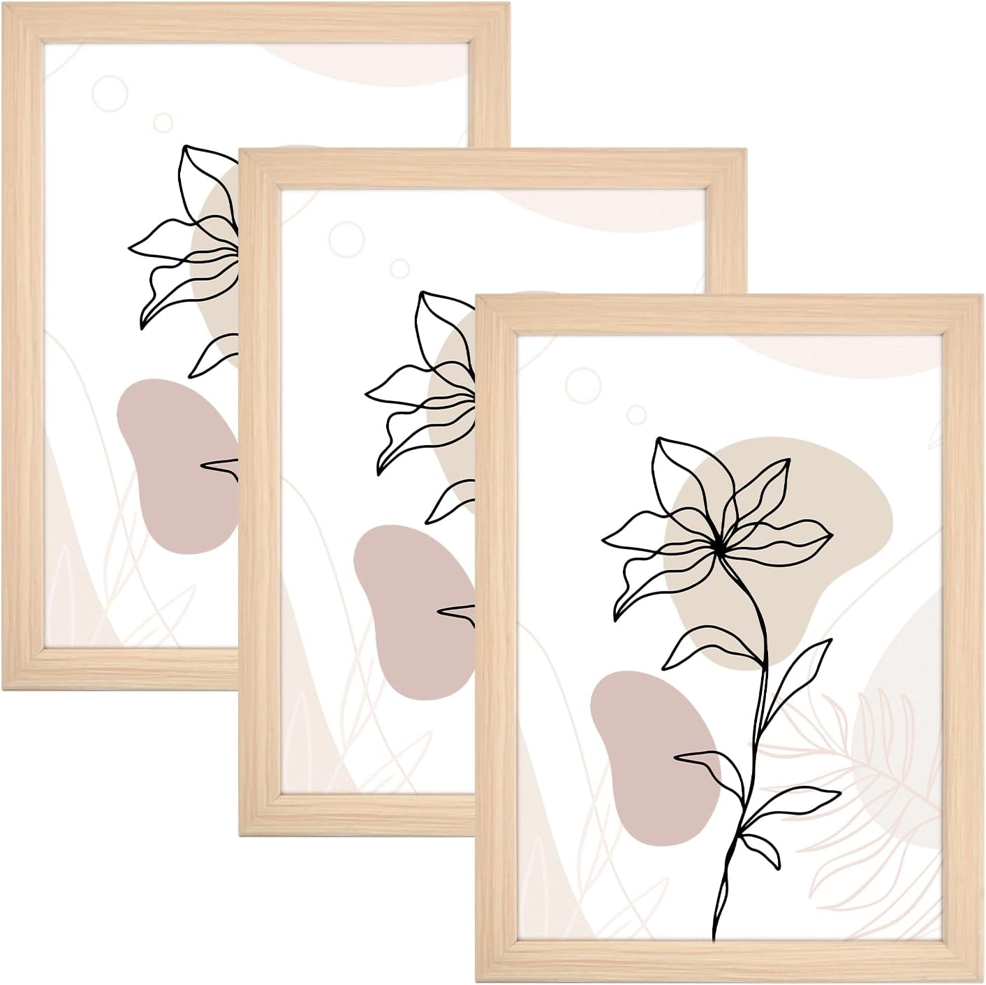 3 Cornici A4 in Legno Naturale con Plexiglass