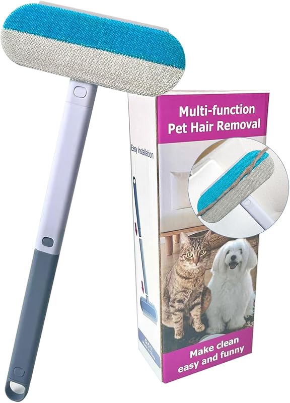 14" Long Handle Pet Hair Remover for Furniture & Couch, Reusable Cat Dog Fur Cleaner Tool for Carpet, Car Seat