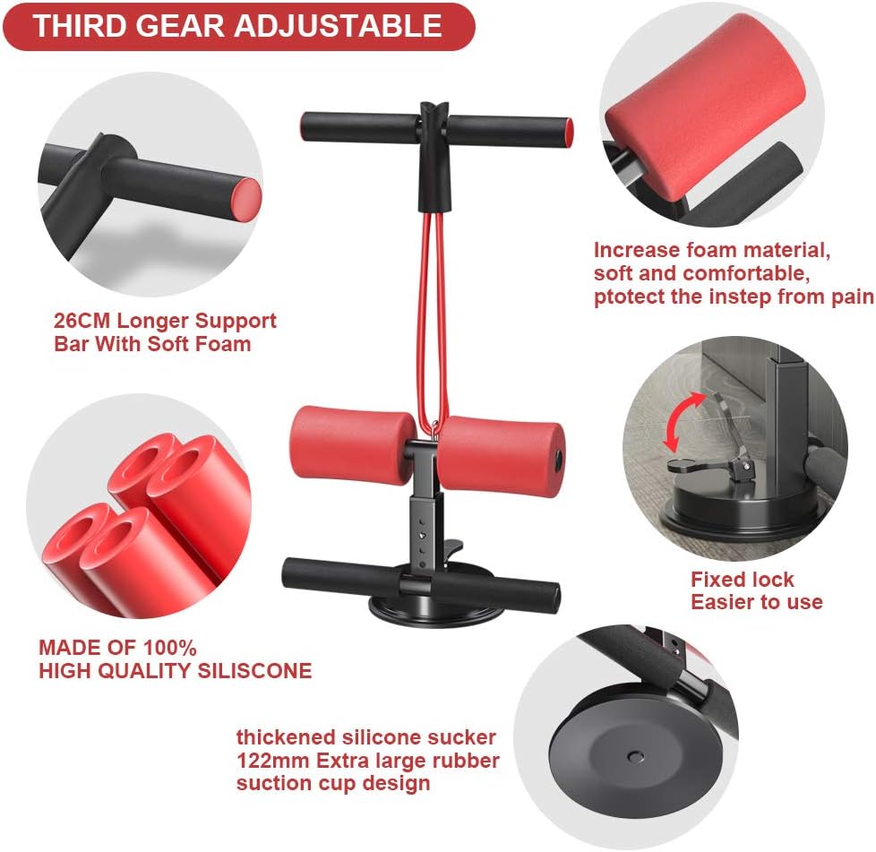 AmazeFan Sit Up Bar with Resistance Bands, Portable Adjustable Sit Up Assistant Device, Ab Workout Equipment with Suction Cups, Support Rode, Ab Exercise Machine for Home Work Travel