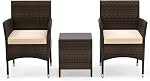 KOTEK 3 Ensemble de meubles en patio, Chaises en pacotille extérieure avec coussins souples & Table en verre trempé, PE Set de bistro de rotin pour porc, jardin, balcon (Beige)