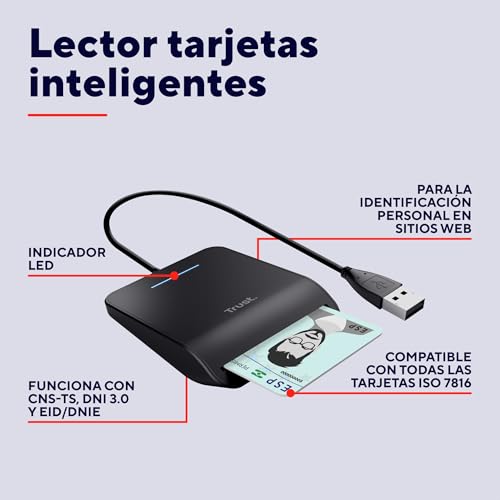 Miniatura 2 de Trust Primo Lector Dni Electrónico Usb, Lector De Tarjetas Dni Para La Identificación Personal, Cumple Con Fips 201, Fips Taa E Iso 7816 Clase A, B, C, Cable De 100 Cm, Mac Y Windows - Negro