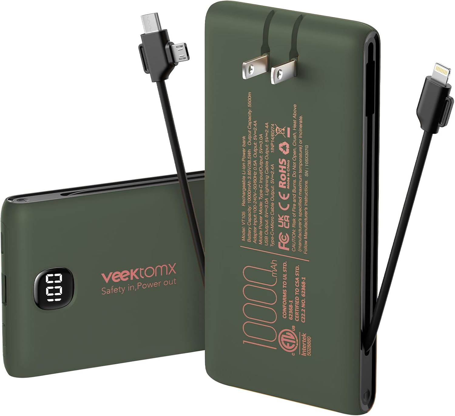 Portable Charger Power Bank Built in Cables and Wall Plug, 10000mAh iPhone Battery Pack Fast Charging, USB C External Slim Power Bank, Travel Essentials Compatible with iPhone 17 16 15 14 13 iPad