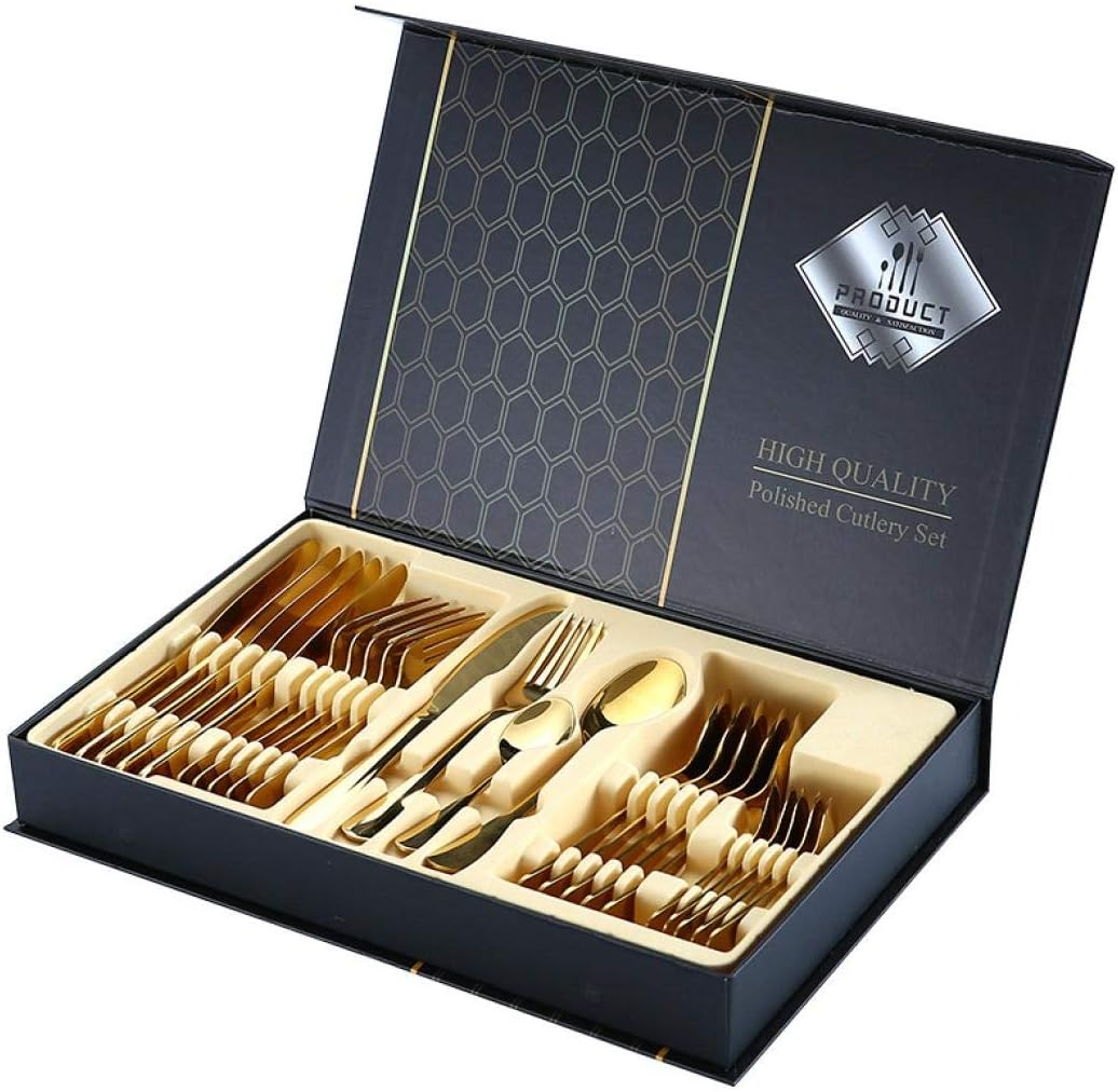 24-Piece Dinnerware Set,Multicolor Flatware Set,Luxury Ware Set,Stainless Steel Flatware Cutlery Set for Home Kitchen Restaurant Hotel (Gold)