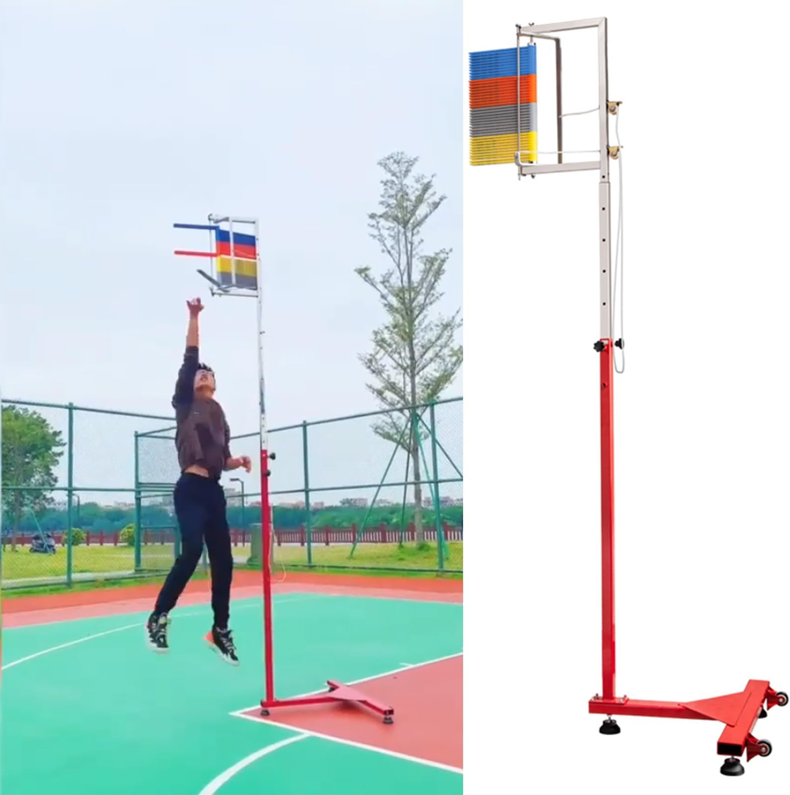 Professional Vertical Jump Tester with Wheels, Adjustable 5.5 to 12 Feet, Solo Training Aid for Volleyball & High Jump, Stand-Alone Leap Measurement Tool